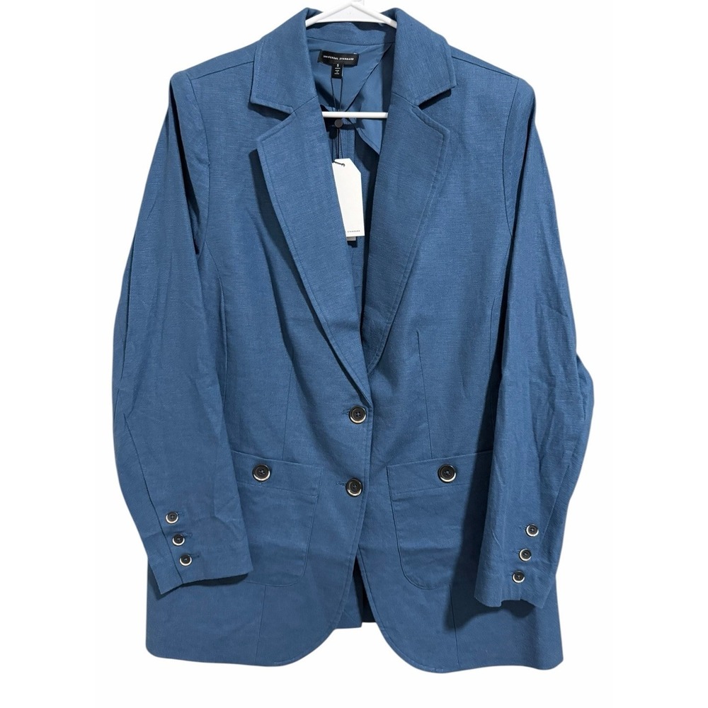 Universal Standard‎ Coastal Linen Blend Blazer Bleu Scolaire Size Small (14-16)